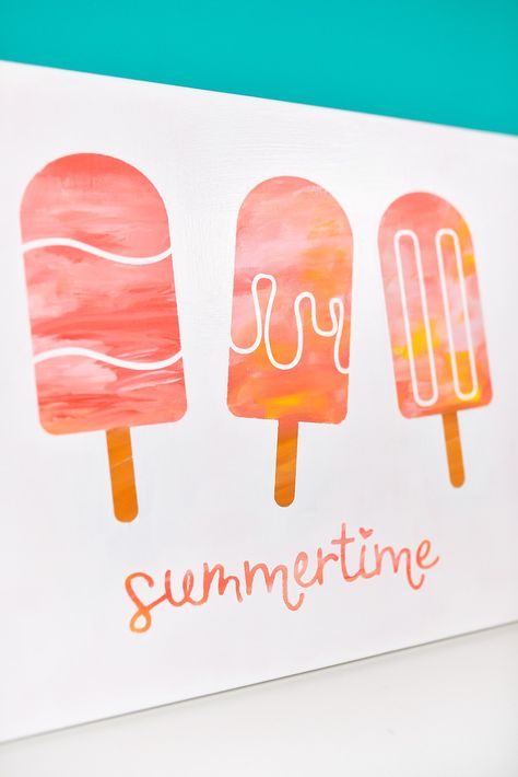 How to Make a Hot Mess Canvas - Hey, Let's Make Stuff Popsicle Artwork, Paper Fireworks, Htv Ideas, Summer Artwork, Selling Ideas, Vinyl Painted, Cricket Projects, Summer Cut, Cabinet Paint