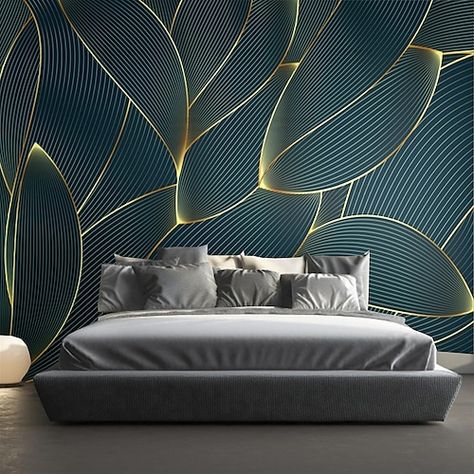 Maximalist Wallpaper Accent Wall, Bedroom Wall Pattern Ideas, Peacock Wall Mural, Wallpaper Master Bedrooms Decor, Art Deco Style Bedroom, Wallpaper For Room Bedrooms, Minimal Wall Mural, Wallpaper Bedroom Feature Wall Modern, 3d Wallpaper For Walls Bedroom