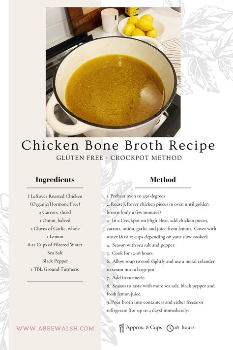 Bone Broth With Chicken Bones, Homemade Broth Chicken, How To Make Soup Broth, Chicken Broth Recipes From Bones, Easy Chicken Bone Broth Recipe, How To Make Bone Broth From Rotisserie Chicken, Homemade Bone Broth Recipe, Spicy Bone Broth, Bone Broth Sipping Recipes