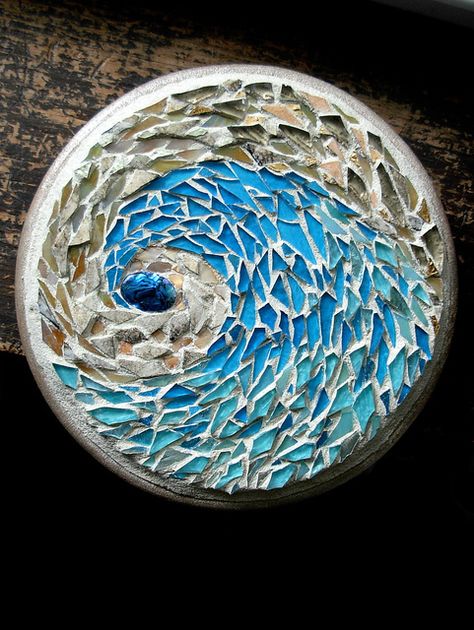 Sea Mosaic, Wave Mosaic, Stepping Stone Ideas, Mosaic Waves, Mosaic Coasters, Mosaic Stepping Stone, Sea Glass Mosaic, Beach Colors, Mosaic Stepping Stones