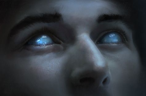 Silver Eyes Aesthetic Male, Blue Werewolf Eyes, White Glowing Eyes Aesthetic, Scary Blue Eyes, Ominis Gaunt Aesthetic, Blue Eye Aesthetic, Eyes In Darkness, Glowing White Eyes, Blue Glowing Eyes