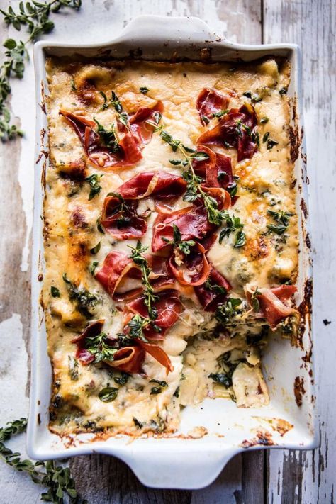 White Lasagna, Half Baked Harvest Recipes, Crispy Prosciutto, Harvest Recipes, Half Baked Harvest, Casserole Dish, Ravioli, Couscous, Pasta Dishes