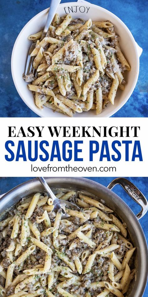 Easy Sausage Pasta Recipe. #sausage #pasta #penne #easydinner #dinnerrecipe #familydinner #easyrecipes #quickdinner #fastdinnerrecipes #dinner Sausage Pasta Recipes Easy, Smoked Sausage Recipes Pasta, One Pan Sausage, Sausage Pasta Recipe, Pork Sausage Recipes, Sausage Recipes For Dinner, Love From The Oven, Night Dinner Recipes, Sausage Pasta Recipes