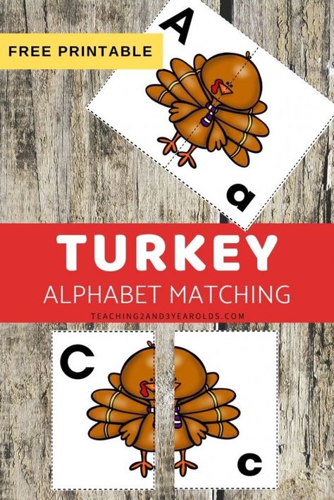 Looking for a fun way to work on alphabet skills during the fall? This Thanksgiving alphabet activity includes free printable turkey cards that challenge preschoolers to match the uppercase letter to the lowercase letter. #printable #cards #puzzle #Thanksgiving #turkey #alphabet #letters #literacy #printable #preschool #3yearolds #4yearolds #teaching2and3yearolds Turkey Cards, Letter Matching Worksheet, Thanksgiving Alphabet, Thanksgiving Literacy, Thanksgiving Centers, Thanksgiving Activities For Kindergarten, Turkey Theme, Thanksgiving Letter, Thanksgiving Activities Preschool