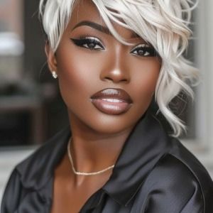 Elevate Your Look with a Sophisticated Pixie: Chic Hairstyles for Black Women – Black Girls Hair Rocks Platinum Hair Black Women, Platinum Pixie Cut Black Women, Platinum Blonde Hairstyles, Chocolate Locs, Black Girls Hair, Short Platinum Blonde Hair, Classic Pixie, Platinum Blonde Bobs, Platinum Pixie