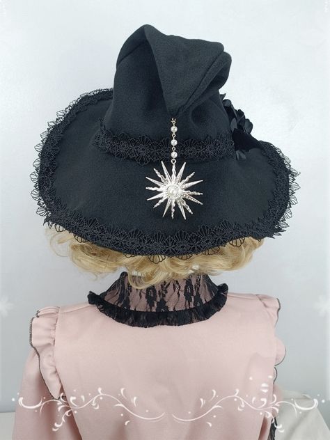 The price is for a hat only, others are not included. Fantasy Hat Design, Witch Hat Ideas, Diy Witch Hat, Cute Witch Hat, Witchy Hat, Black Witch Hat, Witch Diy, Witch Hats, Witches Hat