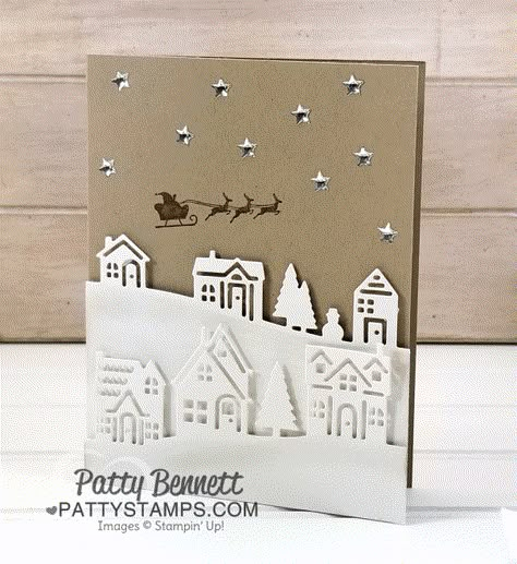 Christmas Village Card, Papercraft Christmas Cards, Stampin Up Weihnachten, Christmas Cards 2017, Christmas Card Inspiration, Homemade Christmas Cards, Stampin Up Christmas Cards, Christmas Hearts, Whisper White