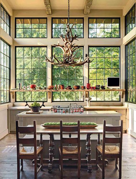 Dapur Rustic, Rustic Modern Farmhouse, Pool Design, The Ceiling, Beautiful Kitchens, Rustic Kitchen, Large Windows, Contemporary Kitchen, Dream Kitchen