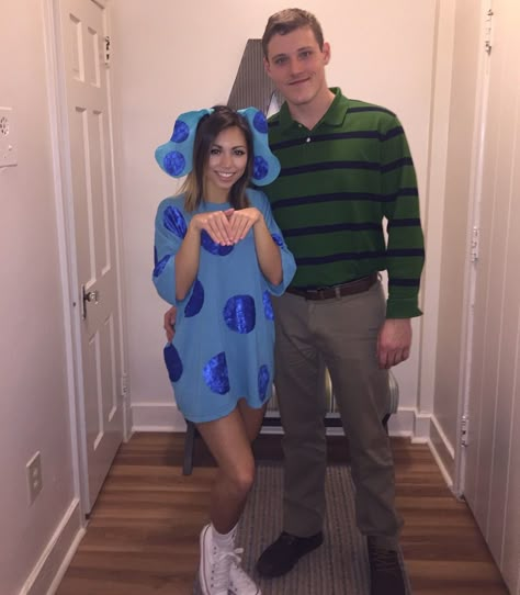 Blues clues and Steve Joe And Blue Costume, Steve And Blue Halloween Costume, Blues Clues And Steve Costume, Steve And Blue Costume, Blues Clues Costume Womens, Blue Clues Costume, Diy Blues Clues Costume, Blue Clues Halloween Costume, Blue And Steve Couple Costume