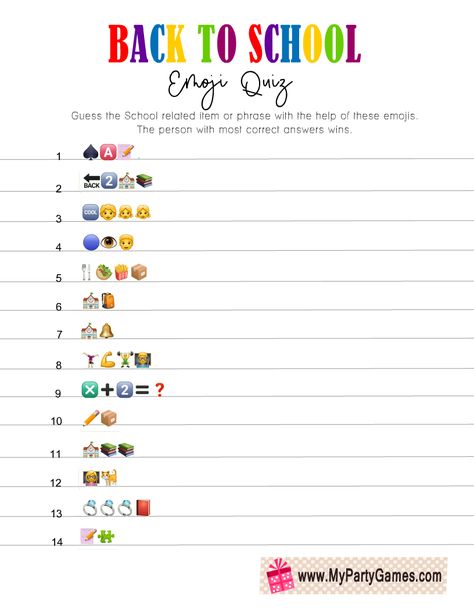 Guess The Emoji Answers, School Emoji, Emoji Answers, Ice Breaker Activities, Guess The Emoji, School Quiz, Kids Activity Ideas, Emoji Quiz, New Academic Year