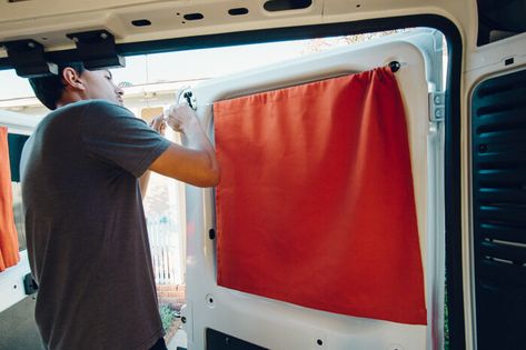 DIY Promaster Campervan Conversion Guide - Part II Installing Curtains, Campervan Curtains, Van Curtains, Hiace Camper, Rv Conversion, Camper Curtains, Campervan Ideas, Diy Campervan, Camper Van Life