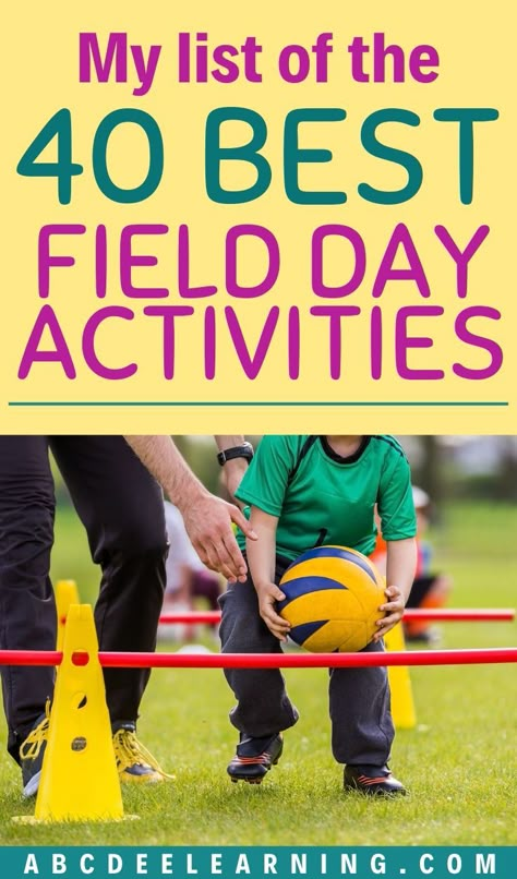 I am a physical education teacher and have planned 7 field days! I created my list of the 40 best field day activities to make your planning easy! These activities include cooperative, competitive, relays and water games. These activities are best suited for elementary and middle school-aged students! Physical Activities For School Age, Small Group Activities School Age, Large Motor Games For School Age, Field Day Preschool, Elementary Relay Games, Outdoor Activities For Kids At School, Field Day Stations, Olympic Field Day Games, Field Day Elementary School