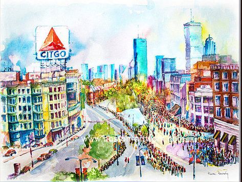 Boston marathon Watercolor Colors of historic boston matted Citgo Sign, Runner Athlete, Old Boston, Boston Poster, Boston Print, Poster Watercolor, Artwork Gifts, Teacher Mom, Art Print Display