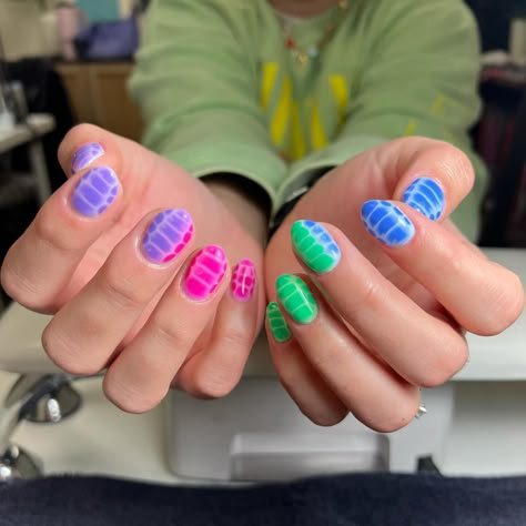 new nails, who dis? 🐍🐍 | Instagram Colorful Animal Print Nails, Nails With Blooming Gel, Multi Color Nails, Bloom Nails, 23 Nails, Crocodile Nails, Blooming Gel Nails, Croc Nails, Nails July