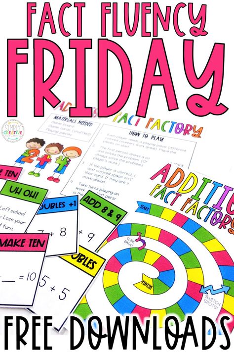 First Grade Math Activities Hands On, Fluency Friday, Math Fluency Games, Teaching 1st Grade, Centers In Kindergarten, Friday Activities, Math Flashcards, Easy Math Games, Math Fact Games