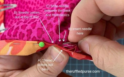 Blind Stitch By Hand, Types Of Binding, Beginner Quilting Projects, Beginner Quilting, Thread Up, Blind Stitch, Quilt Binding, Nine Patch, Pink Animals