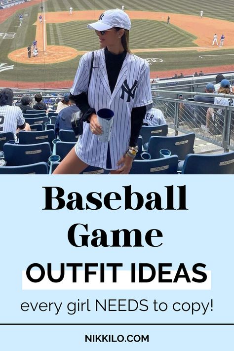 Cute Ways To Wear A Baseball Jersey, Blue Jays Game Outfit Women, Blue Jays Outfit Women, What To Wear Baseball Game, Rainy Baseball Game Outfit, Classy Baseball Game Outfit, Cute Baseball Outfits For Women, Baseball Game Outfit Women Plus Size, Ball Game Outfits For Women