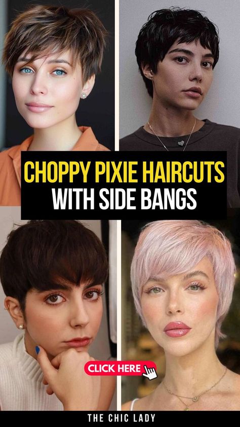 20 Pixie Haircuts with Bangs for Fine Hair to Elevate Your Look Michelle Williams Pixie Short, Super Pixie Haircut, Disconnected Pixie Haircut, Pixie Haircut Growing Out, Choppy Pixie Cut With Bangs, Short Pixie Cut Styles, Pixie Cut For Thinning Hair, Pixie Haircut 90s, Haircuts Low Maintenance