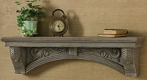 Amazon.com: Mantel Shelf Aged Gray Dimensions: 9.25" h X 34.5" w X 6.5" d : Home & Kitchen Country Mantle, Vintage Mantle, Grey Shelves, Farmhouse Country Decor, Mantle Shelf, Old Fireplace, Vintage Shelf, Fox Decor, Primitive Gatherings