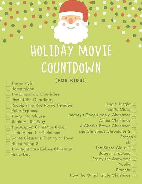 The ultimate list of must watch Christmas movies for kids and adults to countdown the days until Christmas Eve! Christmas Movie Countdown List, Toddler Christmas Movies, 25 Days Of Christmas Movies List, Christmas Movies List Kids, Kids Christmas Movies List, Christmas Shows For Kids, 25 Days Of Christmas Movies, Holiday Movies List, Christmas Eve Movie