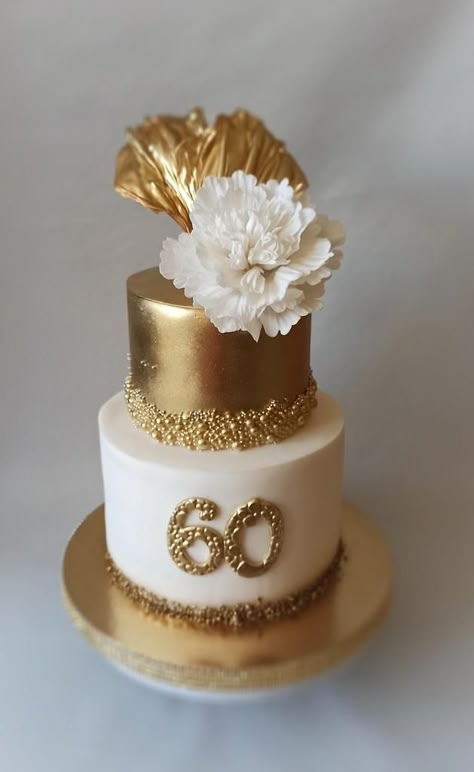 Birthday Cake, Gold, White, Flower, Gold Sails, Pearls - cake by Jitkap, CakesDecor Gold And White Birthday Cake, 50th Golden Birthday, 50th Birthday Cake Images, Birthday Cake Gold, Gold And White Cake, White Birthday Cake, Golden Birthday Cakes, 50th Wedding Anniversary Cakes, Number Birthday Cakes