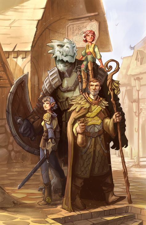 Group Illustration, Dungeons And Dragons Art, Dungeons And Dragons Classes, Dungeons And Dragons Characters, Dnd Art, D&d Dungeons And Dragons, Dungeons And Dragons Homebrew, Fantasy Warrior, Fantasy Rpg