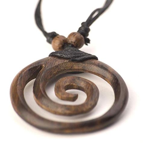 81stgeneration Women's Men's Wood Brown Spiral Round Tribal Adjustable Pendant Necklace Collar Hippie, Emo Accessories, Spiral Pendant, Island Jewelry, Surfer Necklace, Wooden Necklace, Wood Necklace, Black Necklace, Wooden Jewelry