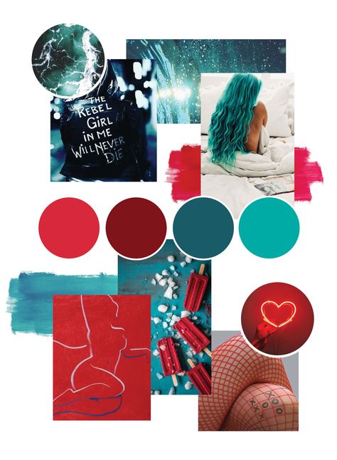 Edgy mood board, teal red colour palette Teal And Cranberry Color Palette, Red Teal Black Color Palette, Red Branding Board, Fashion Colour Palette Mood Boards, Teal Red Color Palette, Red And Teal Color Palette, Edgy Colour Palette, Teal And Red Color Palette, Colours That Go With Red