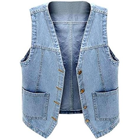 - Color: Light Blue - Imported - Button Closure - Machine Wash - Material: Made Of Durable Cotton +Polyester, Soft And Comfortable, Simple And Fashionable, Washing Machine And Hand Wash Safe. - Women's Sleeveless Denim Vest Features A V Neck, Button Down, Sleeveless, Two Pockets On The Front, Slim Fit, Solid Color, And Casual Style. - Occasion: Women's Jean Waistcoat Jacket Suits Casual, Beach, Party, Club, Outdoor, Work, Office, School, Travel, Vacation, Or Daily Wear. - Women's V-Neck Jean Ves Female Waistcoat, Sleeveless Denim Vest, Womens Denim Vest, Vintage Denim Vest, Denim Waistcoat, Jeans West, Black Waistcoat, Denim Coat Women, Denim Vests