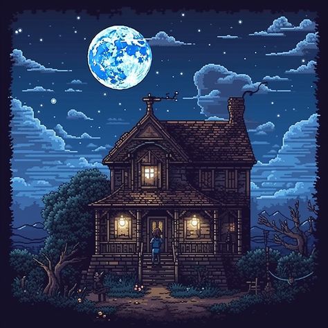 Pixel Art: Haunted House Destroyed House, Tech Art, Futuristic Art, Generative Art, Haunted House, Dark Art, Pixel Art, Digital Art, Halloween