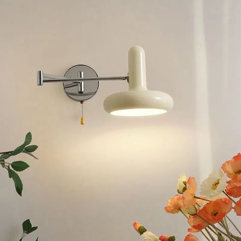 Wall Lamp Pull Switch White Long Arm Light Bedroom Bedside Swing Adjustable LED Retractable Study Reading Sconce Lighti From Lanmmg, $155.73 | DHgate.Com Adjustable Wall Light, Light Bedroom, Arm Design, Wall Lamps Bedroom, Bed In Living Room, Light Pull, Iron Lighting, Dining Room Living Room, Metal Lighting