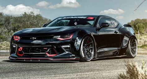 2018 Camaro Ss, Black Camaro, Custom Camaro, Chevy Ss, Pink Rims, Camaro Car, Wide Body Kits, Honda Civic Sedan, Camaro Zl1