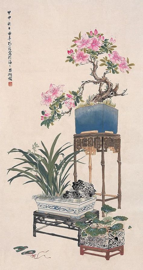 Chinese Dynasty Art, Japan Painting, Ancient Paintings, Chinese Brush Painting, Asian Painting, Bonsai Art, Japon Illustration, Korean Art, Painting Gallery