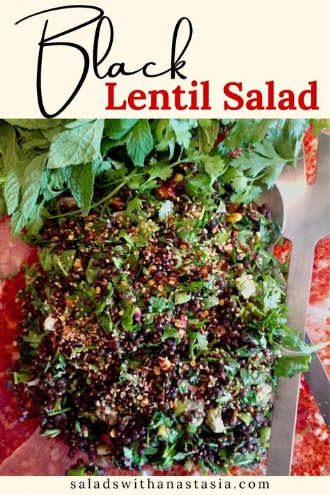 The star of the show in this Black Lentil Salad are the delectable "Black" lentils, sometimes called Beluga because of their resemblance to caviar. A healthy, easy salad that is full of crunchy seeds and fresh herbs. #belugalentils #vegan #vegetarian #legume Black Caviar Lentil Recipes, Refrigerator Salads, Black Lentil Salad, Lentil Salad Recipes, Healthy Beans, Seed Salad, Make Ahead Salads, Salads For A Crowd, Lunch Prep