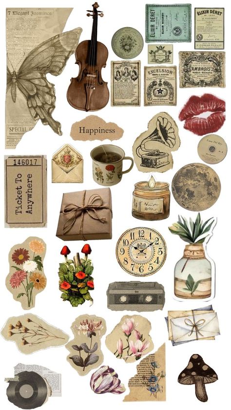 Vintage Aesthetic Stickers Printables, Vintage Paper Printable, Diy Photo Book, Online Scrapbook, Art Journal Cover, Scrapbook Printing, Collage Scrapbook, Diy Journal Books, Tumblr Stickers