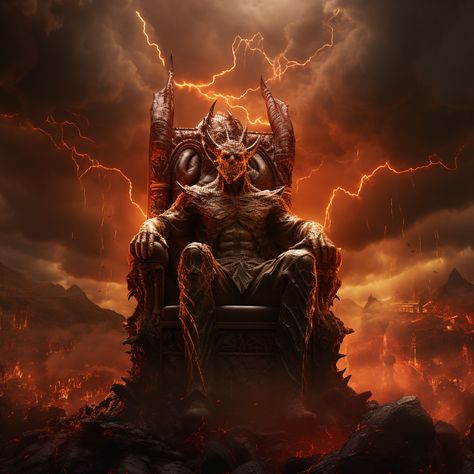 In the fiery depths he reigns, Golden throne midst searing flames. Demons fly, the underworld's dance, Dare a glimpse? Here's your chance. Demon Sitting On A Throne, Evil Throne, God Throne, Demon Throne, Gold Demon Art, Diablo Immortal Art, Golden Throne, Dark Zone, Suspended Animation