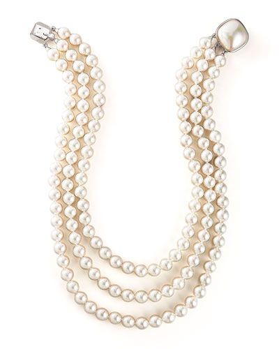 Y0GTQ Majorica Three-Strand Pearl Necklace Majorica Pearls, Magazine Beads, Three Strand Pearl Necklace, Pearl Necklace Bridal, Pearl Strands Necklace, Pearls Jewelry, Inspirational Jewelry, Necklace Bridal, Pearl Cream