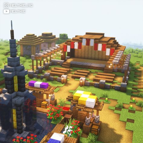 Market In Minecraft, Minecraft Medieval Market Stall, Minecraft Flea Market, Minecraft Stage Design, Minecraft Vendor Stalls, Minecraft Market Square, Minecraft Marketplace Ideas, Minecraft Farmers Market, Minecraft Market Stalls