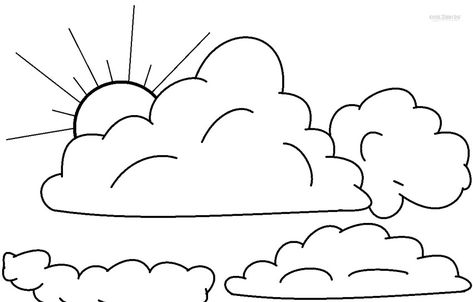 Printable Cloud Coloring Pages For Kids | Cool2bKids Sun And Clouds Drawing, Cloudy Drawing, Sky Drawing Clouds, Sky Coloring Pages, Weather Coloring Pages, Sky Printable, Cloud Template, Sun Coloring Pages, Picture Cloud