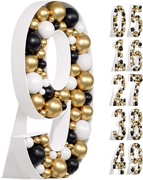 60 Marquee Numbers With Balloons, 16 Marquee Numbers With Balloons, Balloon Mosaic Number 50, Ballon Mosaic Number Diy, Mosiac Balloon Number 1, Light Up Numbers, Number Decor, Mosaic Numbers, Party Diy Decorations