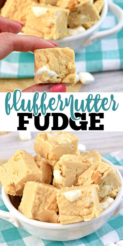 Fluffernutter Fudge is as fun to eat as it is to say! A rich peanut butter fudge tastes even better when you combine it with marshmallow cream and crunchy nuts. Fluffernutter Fudge, Fudge With Marshmallow Cream, Fudge Shop, Homemade Fudge Recipes, Chocolate Candy Recipes, Shugary Sweets, Fudge Recipes Easy, Marshmallow Cream, Butter Fudge