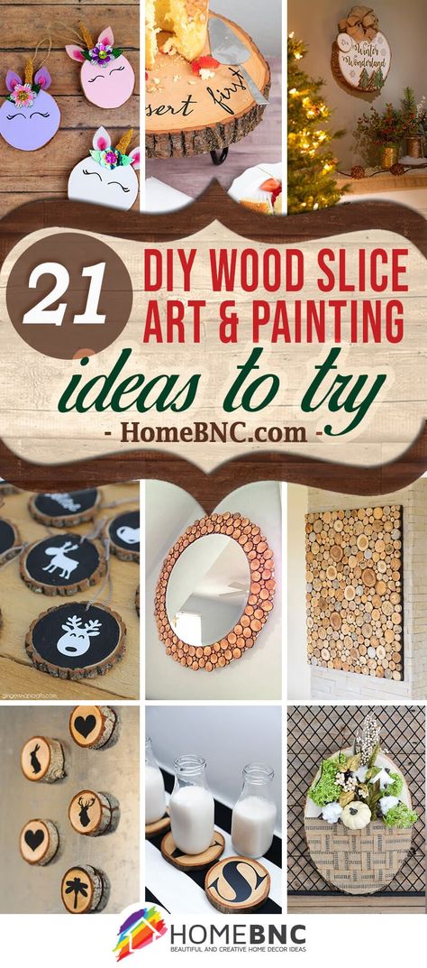 Best DIY Wood Slice Art and Wood Painting Ideas Wooden Tree Slices Ideas, Diy Crafts With Wood Slices, Wood Log Slices Ideas, Wood Slice Wood Burning Ideas, Slice Of Wood Ideas, Small Wooden Circle Crafts Diy, Wood Slice Projects Diy, Sliced Wood Crafts, Wood Slice Craft Ideas