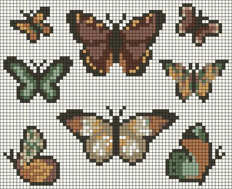 Alpha pattern #124484 | BraceletBook Mushroom Cross Stitch Pattern Easy, Pixel Moth Pattern, Cross Stitch Patterns Butterfly, Embroidery Grid Patterns, Cottage Core Alpha Pattern, Moth Grid Pattern, Turtle Pixel Art Grid, Fairycore Pixel Art, Boho Pixel Art