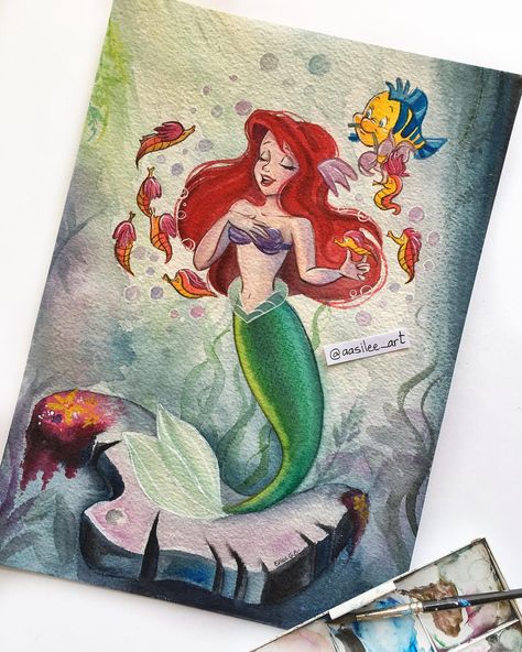 Disney Watercolor, Ariel Drawing, Disney Character Art, Disney Paintings, Disney Princess Artwork, Disney Fine Art, Mermaid Drawings, Mermaid Painting, Nice Weekend