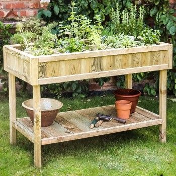 Herb Stand, Wooden Garden Chairs, Plants For Raised Beds, Wooden Picnic Tables, Grow Herbs, Vegetable Bed, Wooden Garden Furniture, Outdoor Bbq Kitchen, Vertical Planter