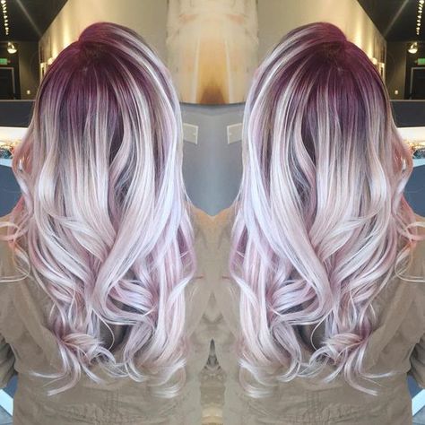 Blonde Hair Purple Roots, Shadow Root, Lilac Pink, Hair Color Purple, Hair Color Pink, Long Blonde, Hair Color And Cut, Pastel Hair, Beautiful Style