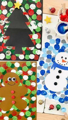 No Glue Christmas Crafts For Kids, Christmas Q Tip Painting For Kids, Christmas Project Preschool, Christmas Crafts For Special Needs Kids, Gingerbread Christmas Crafts For Kids, Christmas Kids Arts And Crafts, Christmas Kids Craft Ideas, Preschool Christmas Card Ideas, Christmas Card For Preschool