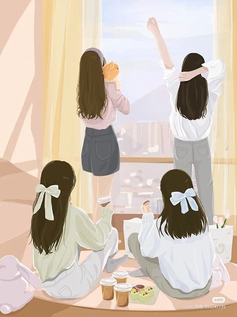 4girls Friends Cartoon, 4 Besties Aesthetic Anime, 4 Friends Illustration Art, Four Friends Aesthetic Cartoon, 4 Best Friends Cartoon, 3 Girls Drawing Friends, 4 Bff Anime, 4 Bestie Anime, 4 Bff Pictures Aesthetic