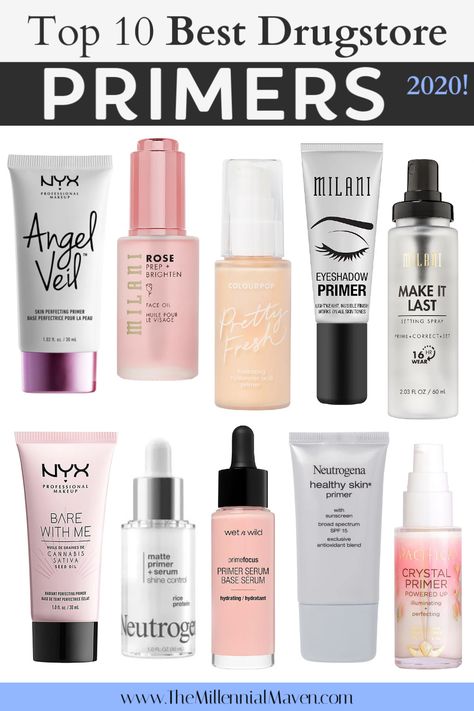 *UPDATED 2020* Top 10 Best Face & Eye Primers at the Drugstore | Best Drugstore Primers | The Millennial Maven Makeup Primer Best, Best Eye Primer, Best Drugstore Primer, Drugstore Primer, Best Face Primer, Best Primers, Moisturizing Primer, Matte Make Up, Alat Makeup