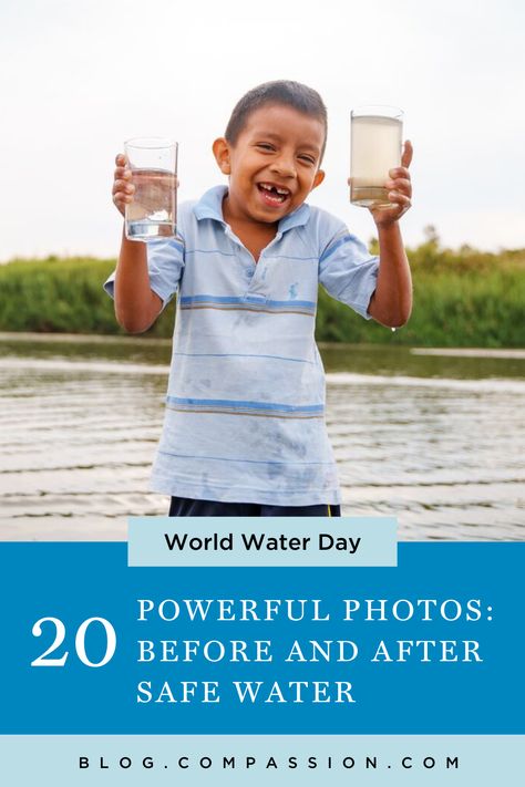 Many children in poverty lack of access to clean water. World Water Day aims to raise awareness of the need for more sanitary water resources worldwide. Learn more about this need from before and after photos of children around the world who now have safe drinking water! Water Conservation Poster For Kids, Importance Of Water Poster, Importance Of Water For Kids, Ways To Conserve Water Poster, Poster On Water Conservation, World Poverty, Compassion International, Safe Drinking Water, World Water Day